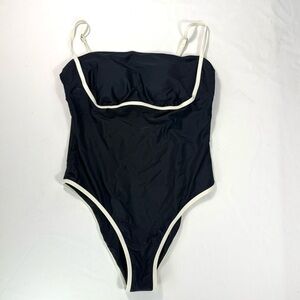 NWT | Cupshe Black One-Piece Swimsuit with White Straps | L